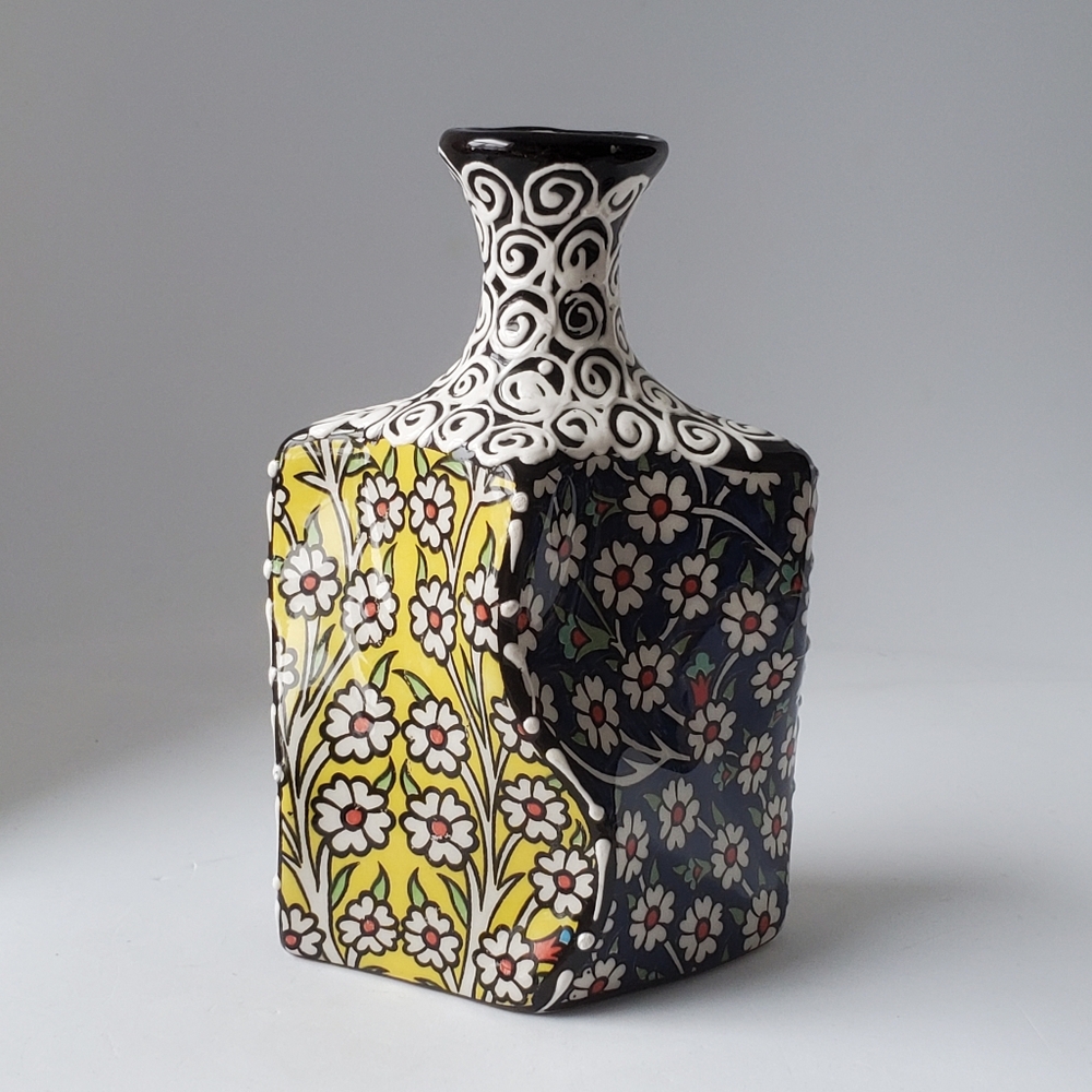 Nakkas Ceramic Vase Handpainted in Turkey Textured Vase Bottle